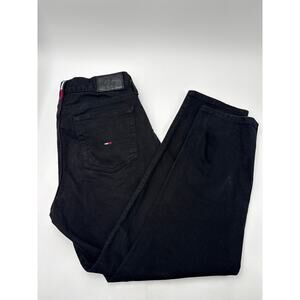 Tommy Hilfiger Jeans Mens Black Straight Leg Denim Jeans Flag Logo 5 Pocket